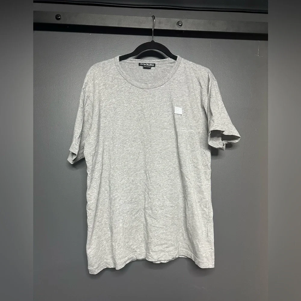 NEW Acne Studios Nash Logo Appliquéd Cotton-Jersey T-Shirt Grey L - Picture 2 of 5